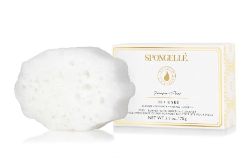 Spongell Freesia Pear Pedi Buffer Bath Sponge | Exfoliating Foot & Heel Scrub | Cleanse Exfoliate and Nourish in One Easy Step | Cruelty-Free Vegan Dermatologist-Tested Made in USA | 30+ uses