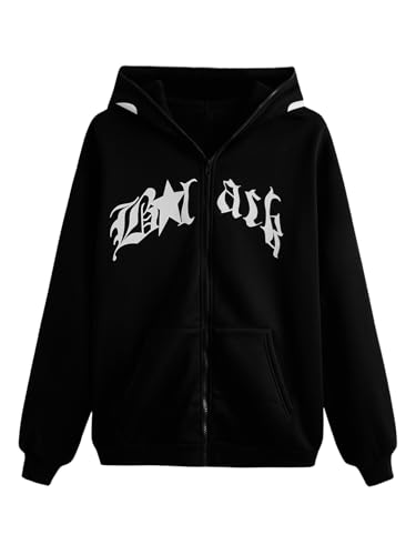 Men's Y2K Graphic Zip Up Hoodies Spiderweb Long Sleeve Hooded Sweatshirts Pullover Streetwear2