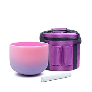 KVKA Rainbow F Note Heart Chakra Pink-Puprle Color Frosted Quartz Crystal Musical Singing Bowl 8 inch with Carrying Case