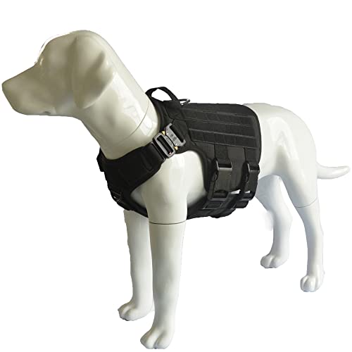 Taktisches Hundegeschirr, No Pull Dog Training Harness Einstellbar Taktische Hundegeschirr Weste, Hund MOLLE Weste mit Top Griff für Reisen, Camping, Training, Spaziergang nehmen Schwarz M Cover