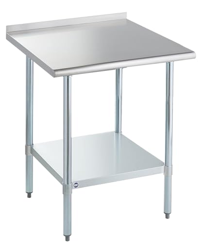 Image of ROCKPOINT Stainless Steel Prep & Work with Backsplash 30x30 Inches, NSF Metal Commercial Kitchen Heavy Duty Table with Undershelf for Restaurant, Home and Hotel