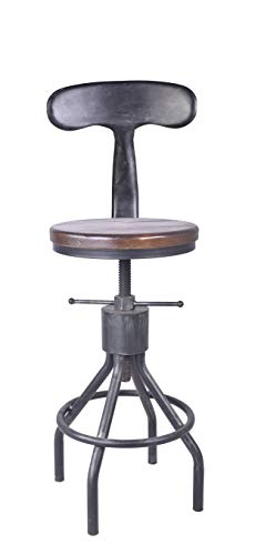 LOKKHAN Taburete de Bar Industrial Vintage Giratorio de Madera Redonda Metal-23-29 Pulgadas Taburetes de Cocina Ajustables de Altura de Pub Extra Alto para Isla