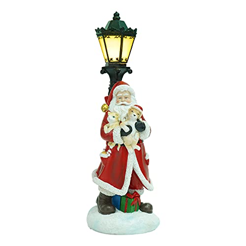 Topadorn Santa Claus Resin Figurine Christmas Decoration Light Streetlight Red Statue for Holiday Decor 14 Inch