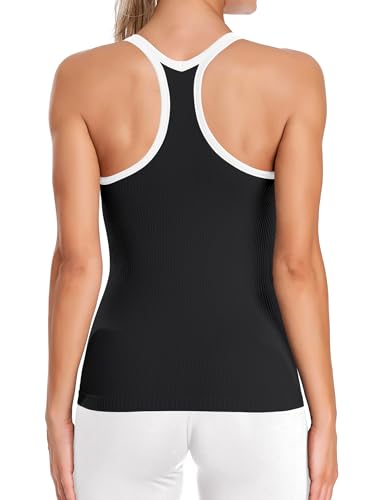 Image of ATTRACO Ribflex Ribbed Workout Tank Tops for Women with Built in Bra Racerback Scoop Neck Athletic Top
