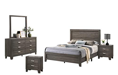 Best Quality Furniture 5PC Queen Bed + Dresser + Mirror + 2 Nightstands, Gray