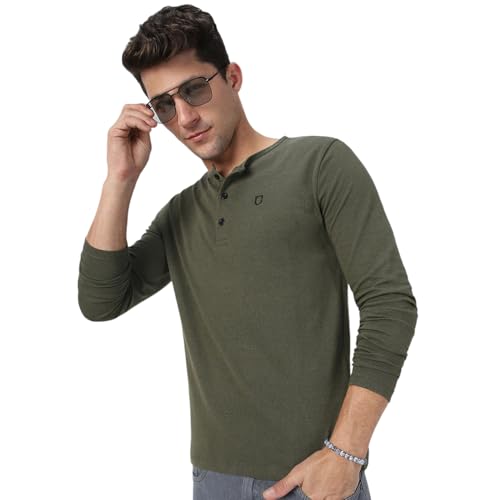 Image of Urbano Fashion Men's Solid Henley Neck Slim Fit Full Sleeve Cotton T-Shirt