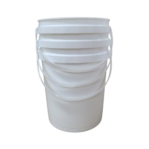 Contenedores, Kitchen CUBASA Paquete de 3 Cubetas de Plástico 5L con Tapa Color Blanco Grado Alimenticio, Multiusos, Ideal para almacenaje, Limpieza, Pintura, Etc.