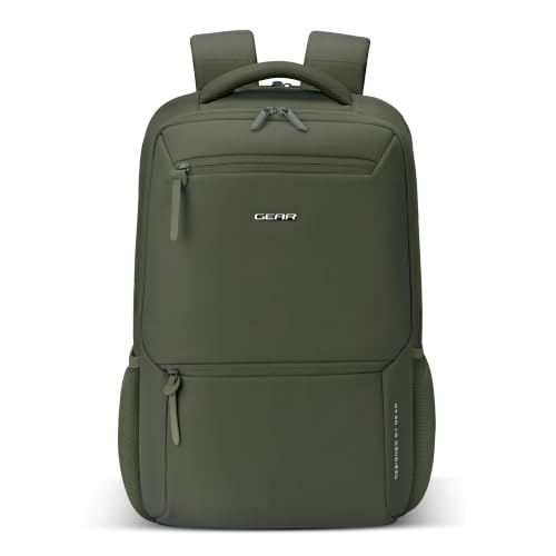Image of Gear Armour 19 inch /28L Large Faux Leather Anti Theft Water Resistant Laptop Backpack with Raincover | Travel Backpack | Casual Backpack for men /women (Olive)