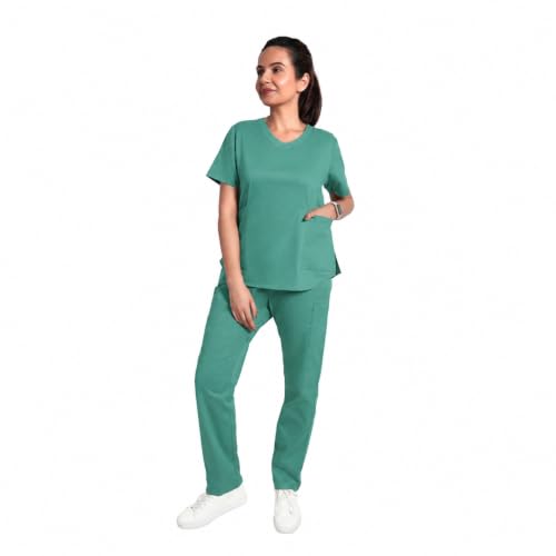 Image of Lite V-Neck 6-Pocket Women's Cotton ScrubSuit | Moisture-Wicking, Anti-Stain & Odor Protection | Classic Fit Top & Pant | All-Day Comfort for Doctors & Students Ocean Teal (M)