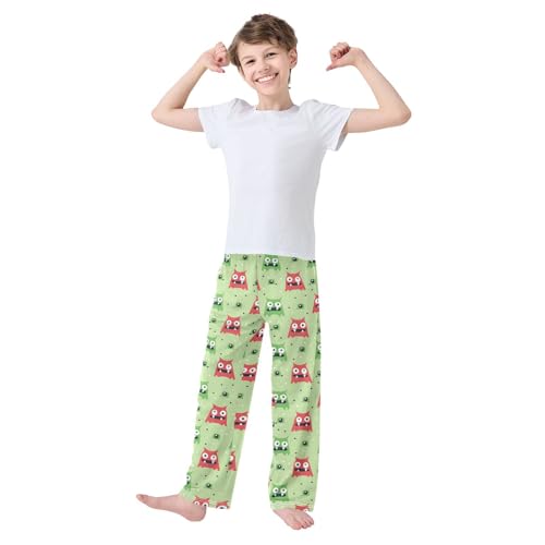 ALAZA Red and Green Monster Cartoon Pajamas Bottoms with Pockets Comfy Pjs Sleepwear Elastic Waistband Pajamas Pants Lounge Pants for 6-14 Years2