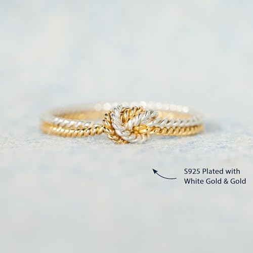 STORYJEWELLERY 925 Sterling Silver Two Tone Knot Ring, Gold and Silver Mixed Metal Rings for Women, Friendship Gifts for Women3