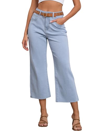 Women's High Waist Straight Leg Stretch Jeans - Blue Ankle Length Denim 5 Pocket Slim Fit Tummy Control