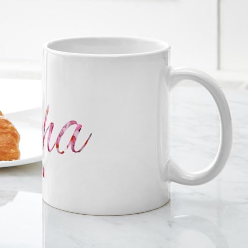 Taza de cerámica blanca 11 oz Pink Ribbon Plumerias Aloha miniatura 6