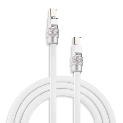 Image of chubbycable Chubby 2.0 Fast Charging Cable Durable Soft Silicone USB C Cable 240W Extra Thick Charger Cord Compatible with iPhone 17-15 Series iPad, White, Type-C to Type-C, 6.6 FT