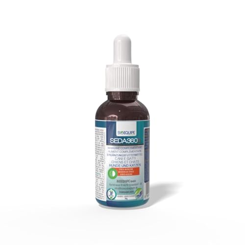 SEDA360b Integratore Calmante per Cani e Gatti 30 gocce tranquillanti per cane Naturale Contro Stress e Paura .L-Triptofano, Vitamine E, Passiflora e Camomilla e Piante Officinali (carne)