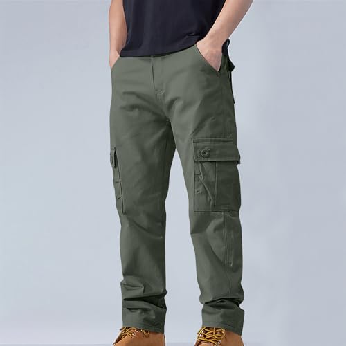 Men's Outdoor Casual Loose Multi Pocket Straight Leg Cargo Pants Fashion Solid Military Athletic Work Trousers2