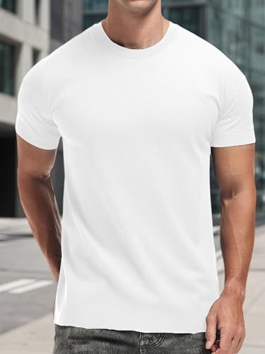 Men's Classic Solid Color T-Shirt, Short Sleeve Crew Neck, Lightweight Breathable Basic Tee