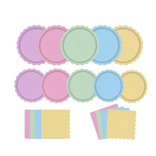 75 Pcs Pastel Paper Plates and Napkins Pastel Party Supplies Set Scalloped Paper Plates with Napkins Macaron Color Disposable Tableware for Birthday Party Baby Shower Bridal Shower Tea Party