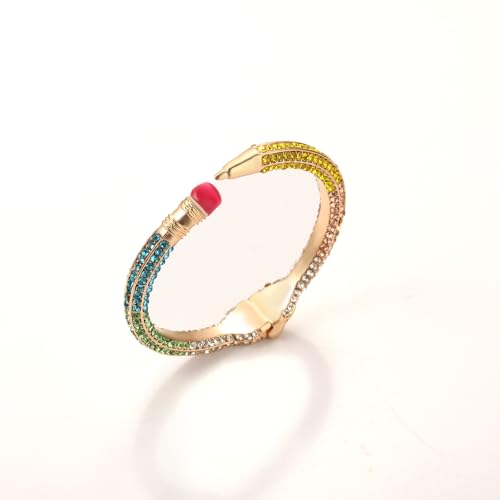 Back to School Pencil Bangle Bracelet School Teacher Rainbow Glitter Bling Pencil Hinged Cuff Bangle Fun First Day of School Graduation Teachers Day Jewelry Accessories Gifts3