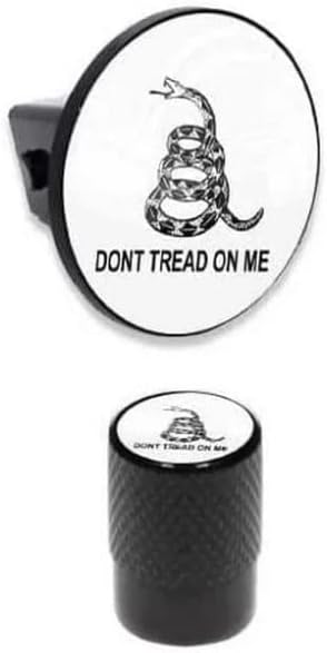 Tow Hitch Cover Insert Plug for Truck & SUV + Valve CAPS Dont Tread ON ME White Model-PYT-8888-4607