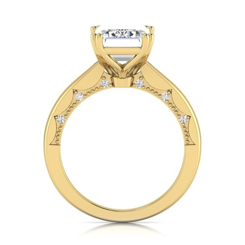 IGI Certified 3 Carat Emerald Cut Lab Grown Diamond (F, VVS2) 14K Gold Milgrain Solitaire Engagement Wedding Anniverary Promise Ring for Womens3