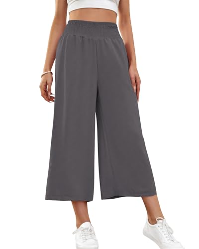 HMIYA Damen 3/4 Culotte Hose Leichte Weites Bein Sommerhose Grau XL