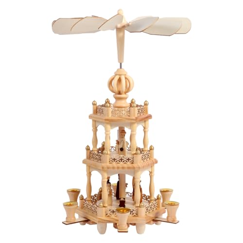 YeloZen Pirámides de Navidad con 6 portavelas de 45,7 cm, carrusel de 3 niveles, juego de belén de madera