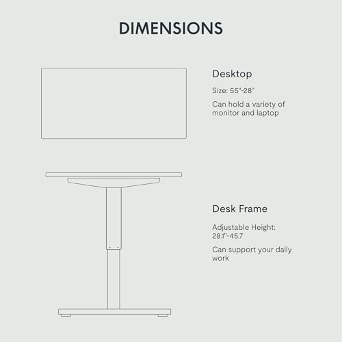 FLEXISPOT EN1 One Piece Standing Desk, 55 x 28 Inch Desktop Electric Adjustable Height Desk for Home Office and Computer Workstation (White Frame + Black Top, 2 Packages)