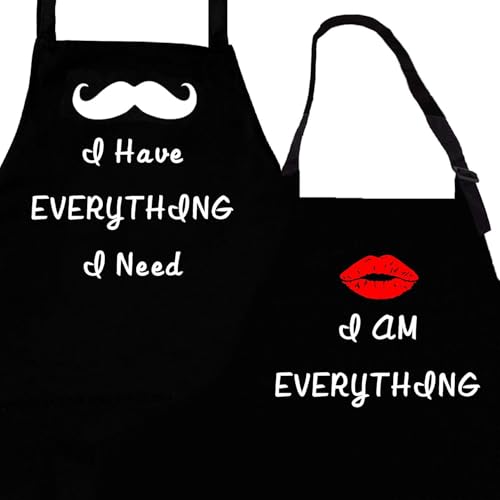 Rosoz Couples Aprons - 2 Piece Kitchen Apron Set for Engagement Wedding Anniversary Bridal Shower Gift for Bride Wedding Gifts for the Newly Married Couple and Valentines Day