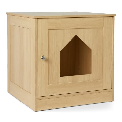 Amazon Basics Cat Litter Box Enclosure Cabinet, Furniture-Style Wood Hidden Design with Storage, Fits up to 18 x 17 in Box, 20 x 19.3 x 20 in, Oak - image 1