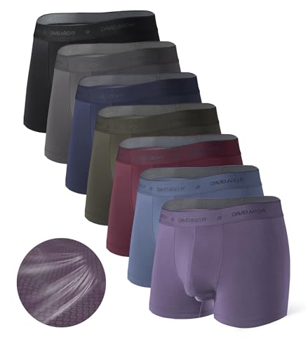 Image of DAVID ARCHY Men's Underwear Ultra Soft Comfy Breathable Bamboo Rayon Trunks in 4 or 7 Pack | Dual Pouch with Fly, Ultra Soft Second Skin Feel, Breathable Stretch Spandex, Anti Chafing, Daily Lounging Work Travel
