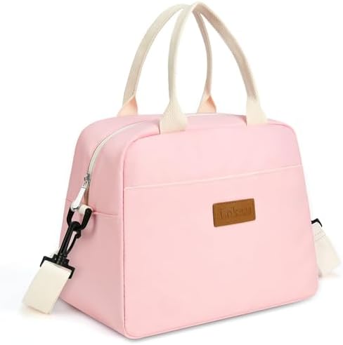 LOKASS Lunch Bag for Women-Insulated Adults Lunch Box with Front Pocket- Small Cute Lunch Tote for Work-Reusable Cooler Bag for Office Picnic Beach or Travel(pink)