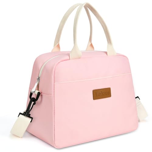 LOKASS Lunch Bag for Women-Insulated Adults Lunch Box with Front Pocket- Small Cute Lunch Tote for Work-Reusable Cooler Bag for Office Picnic Beach or Travel(pink)