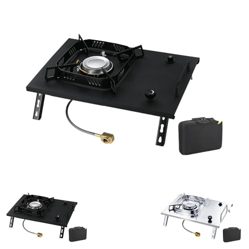 Aoccqkfフラットバーナー折りたたみポータブルガスストーブ 4000 ワットハイパワーステンレス鋼小型バーナーアウトドアキャンプバーベキュー調理ストーブバーナー304 ステンレス鋼 IGT フラットバーナー 料理 ピクニック (ブラック,新しいIGT炉