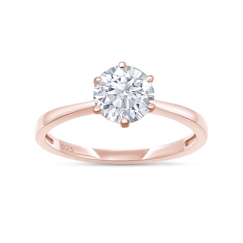 Solitaire Engagement Ring, 6.5MM Round Cut Moissanite or Lab Grown Diamond Solitaire Wedding Promise Ring For Women In 14k Gold Over Sterling Silver