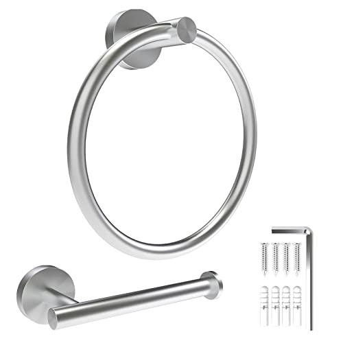 Portarrollos de Papel Higiénico + Toalleros de Baño, 2 Piezas Juego de Accesorios de Baño, Porta Rollos de Papel Higienico Portarrollos, Toallero Pare con Tornillos, Sus 304 Acero Inoxidable, Plata