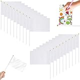 20 Stück Fahnen Weiße Handflaggen Mit Stab Flagge Selbst Gestalten Banner Selbst Gestalten Markierungsfahnen Für Sportveranstaltungen, Feierlichkeiten Und Party