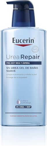 Eucerin UreaRepair 5% Urea Gel de Baño Suave (400 ml), limpiador de cara y cuerpo hidratante y exfoliante para un alivio inmediato, espuma limpiadora para piel seca y muy seca