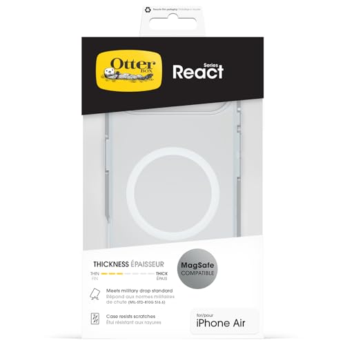 Image of OtterBox React Series MagSafe Case for iPhone Air, Shockproof, Drop Proof, Ultra-Slim, Protective Thin Case, Tested to Military Standard, Clear