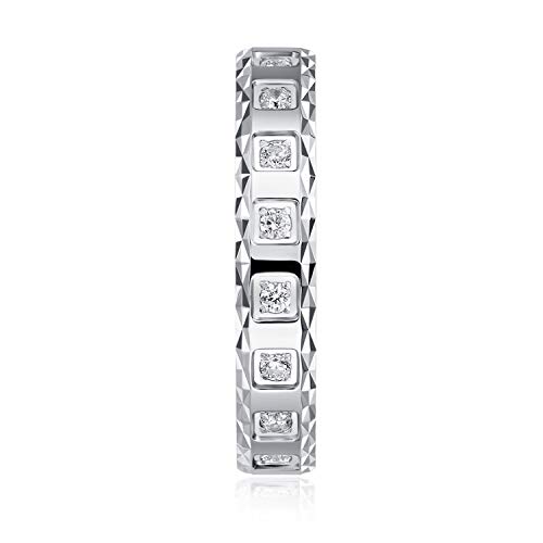 Unisex Comfort Fit Solid Sterling Silver 4mm Simulated Diamond Full Eternity Ring Patterned Wedding Band2