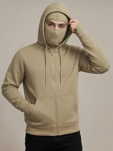 Image of ADRO Men Balaclava Hoodies | 320 GSM Soft Cotton Zipper Hoodie | Thumb-Hole Cuff Gloves | Travel Jacket with Hood | Winter Sweatshirt