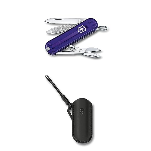 VICTORINOX(ビクトリノックス) クラシック SD クラシックカラーズ Persian Indigo レザーポーチ付き 多機能 ナイフ アウトドア キャンプ はさみ マイナスドライバー付き つめやすり搭載 7機能を搭載したスイス製マルチツール 小型