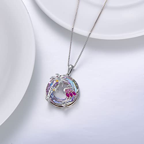 TOUPOP Flamingo Gifts for Women 925 Sterling Silver Flamingo Necklace Palm Tree Pendant Crystal Flamingo Jewelry Birthday Valentines Day Gifts for Women Her Girlfriend4