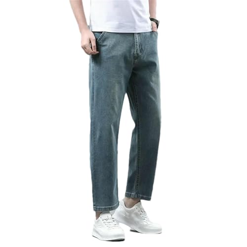 Men’s Loose Fit Straight Leg Jeans Classic Mid Wash Denim Pants Casual Everyday Summer Cotton Ankle-Length Trousers