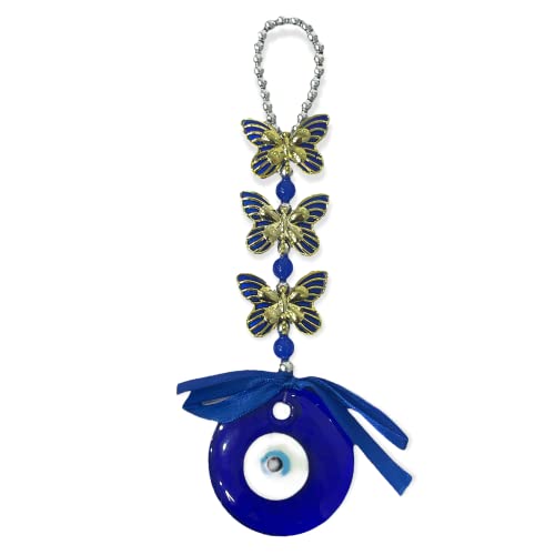 Image of AUGEN Evil Eye Wall Hanging Three Gold Butterfly Design Blue Ornament for Home Office Shop Decor (9 Inches, 15)