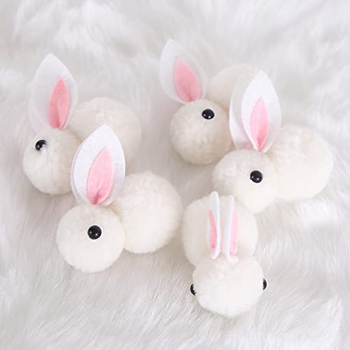 Simple Polymer 10 Pcs Plush Mini White Rabbit Realistic Bunny Figurine Happy Easter Rabbit For Party Favors Props Easter Basket Stuffers,2.16 Inch,White #TOP2