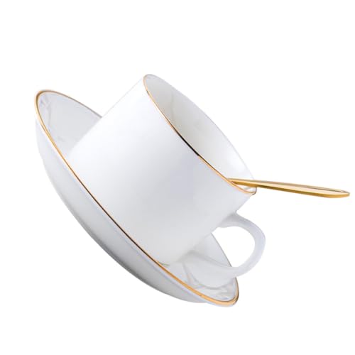 TOMETURE Juego de Taza de Café Platillo y Cuchara Práctico de Porcelana de Color Claro 220ml para Cafetería y Panadería