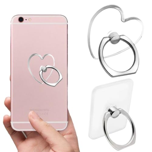 Support de bague de téléphone avec 2 pièces, 360 degrés de rotation transparent support d’anneau de téléphone poignée de téléphone poignée de téléphone portable support de téléphone (coeur, carré)