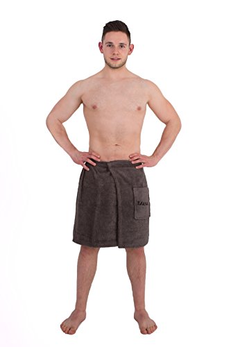 Julie Julsen Saunakilt für Herren 50 x 150 cm Druckknöpfen und Gummizug 100% Baumwolle Tasche aufgesetzt Anthrazit