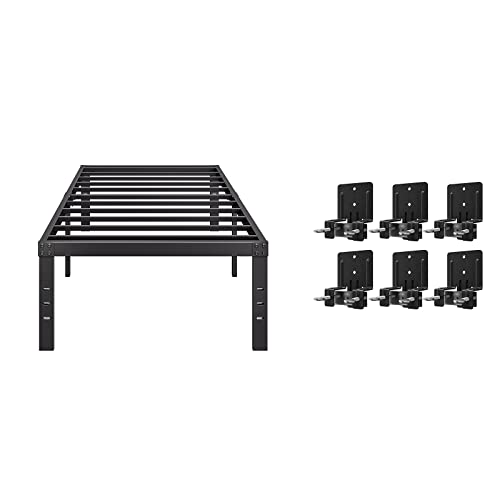 Comasach Xl Twin Bed Frame And 6 Pcs Non Slip Mattress Gaskets, No Box Spring Needed, 14 Inch Black Metal Platform Bed Frames, 2000Lb Heavy Duty Steel Slat Support, Noise Free Mattress Foundation #TOP7